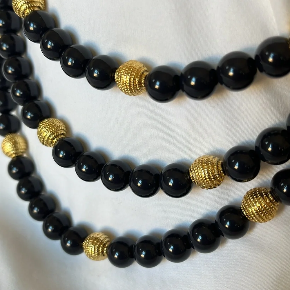 NWT Talbots 3-strand bead necklace. Navy blue & gold beads w/9” extender - Picture 2 of 11